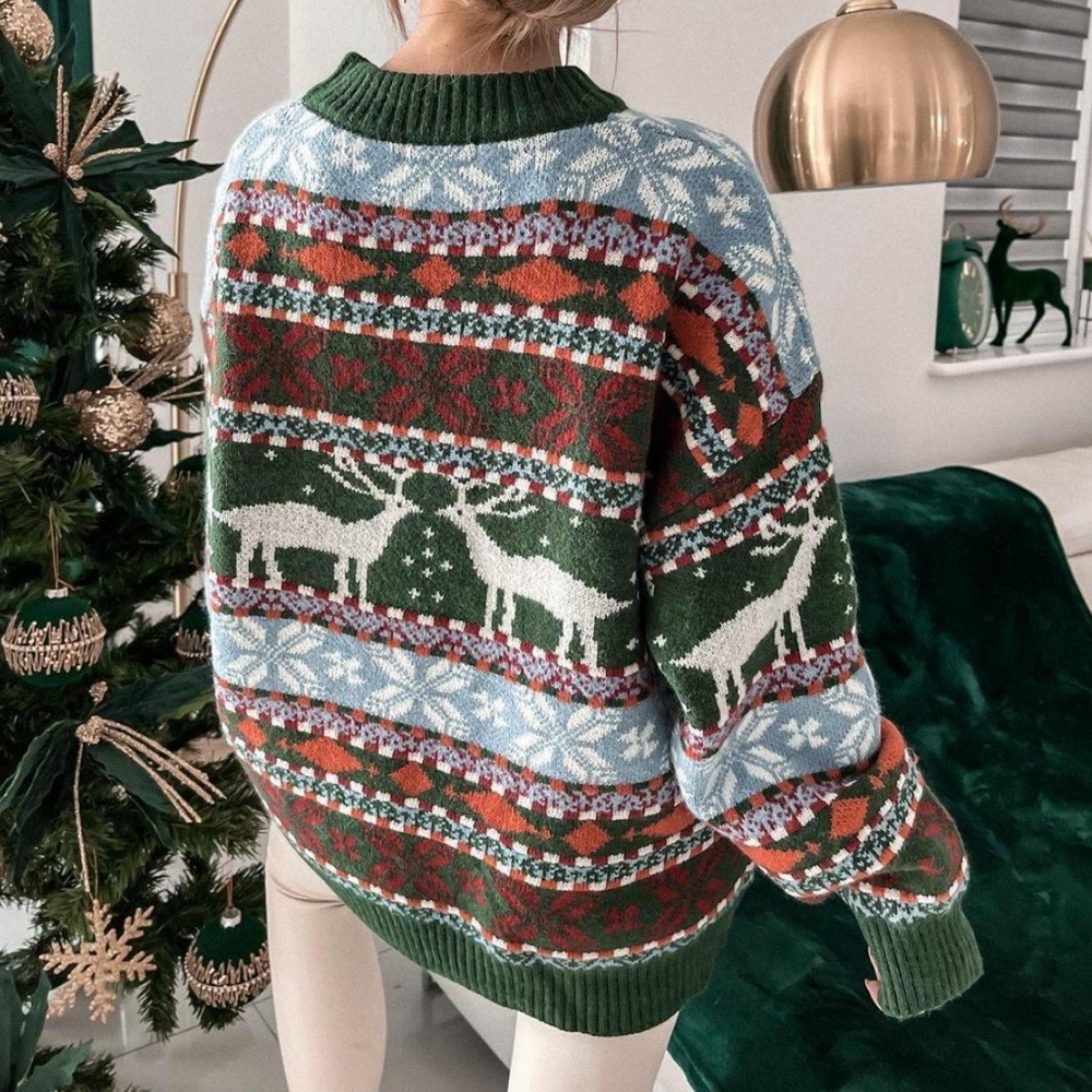 Geometric Round Neck Dropped Shoulder Sweater - Picture 11 of 11